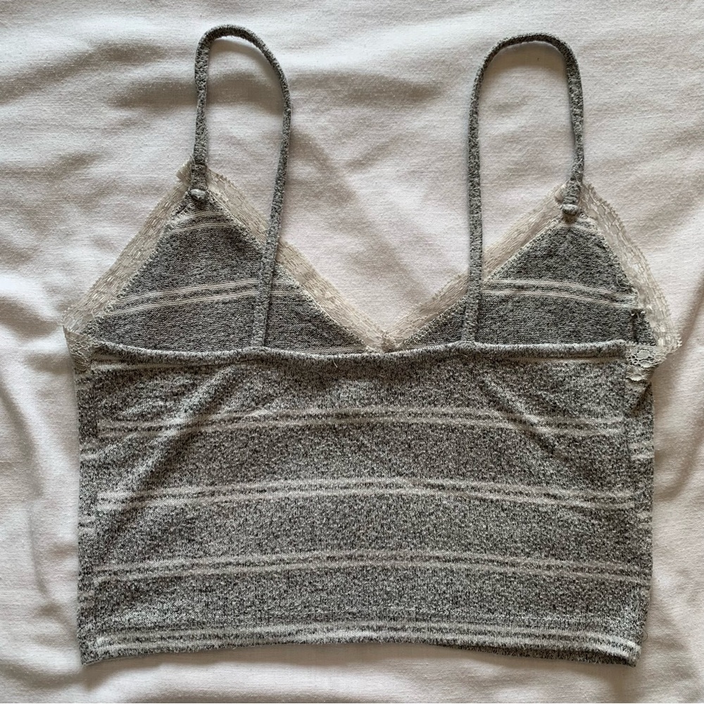 Striped Knit Lace-Trim Cami Top - Gray & Cream - Picture 4 of 5
